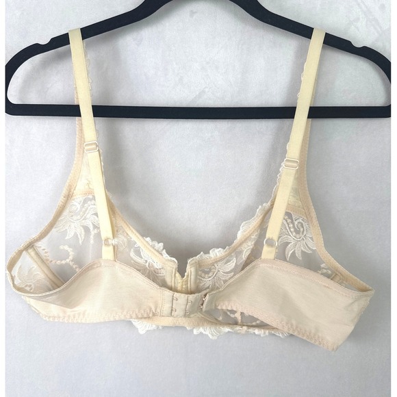Lunaire Versailles Lace Unlined Underwire Bra 40C Cream Beige Sheer Mesh 140-11 - Picture 2 of 6